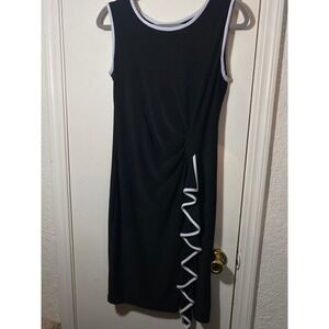Joseph Ribkoff Black Contrast White Trim Ruched Ruffle Sheath Dress Size 12